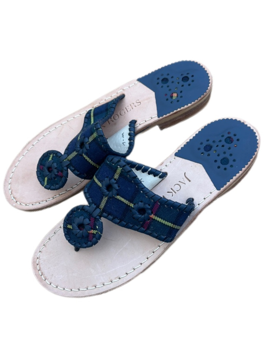 NWOT Jack Rogers Tartan Plaid Whipstitch Thong Sandals